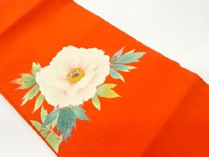 作家物　縮緬地銀彩手描き友禅牡丹模様名古屋帯